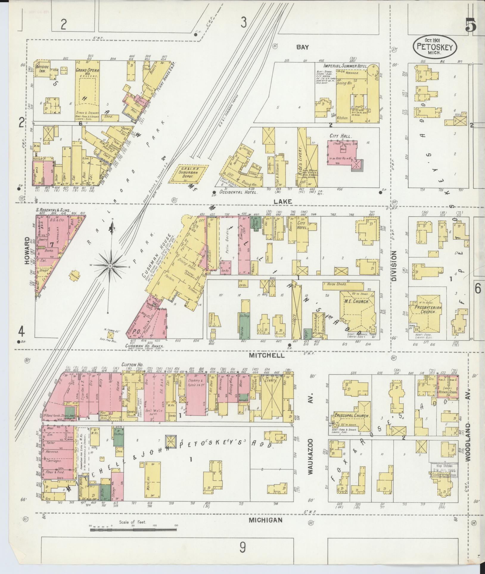 Sanborn Fire Insurance Map from Petoskey, Emmet County, Michigan (1901), Sheet #0005 - Complete Map Set gallery image, historic Sanborn map, vintage wall art, Michigan Michigan