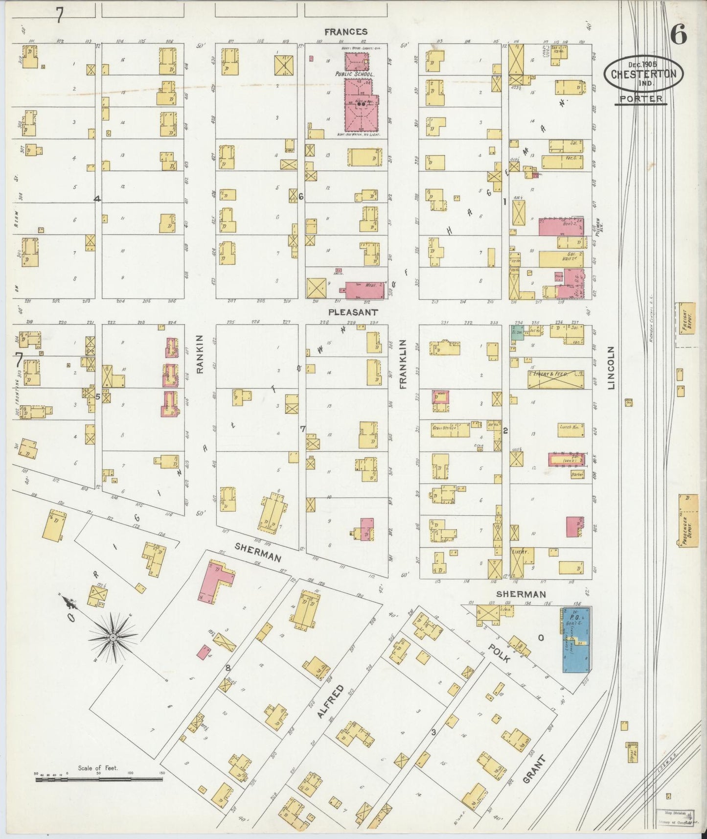 Sanborn Fire Insurance Map from Chesterton, Porter County, Indiana (1905), Sheet #0006 - Complete Map Set gallery image, historic Sanborn map, vintage wall art, Indiana Indiana