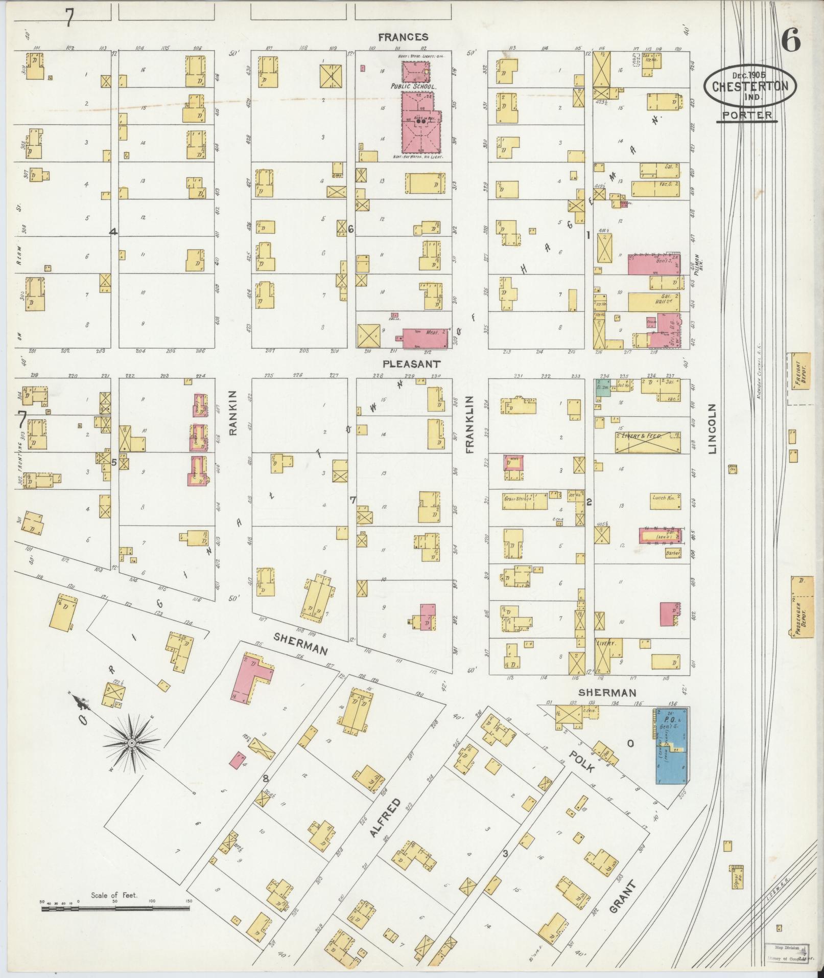 Sanborn Fire Insurance Map from Chesterton, Porter County, Indiana (1905), Sheet #0006 - Complete Map Set gallery image, historic Sanborn map, vintage wall art, Indiana Indiana