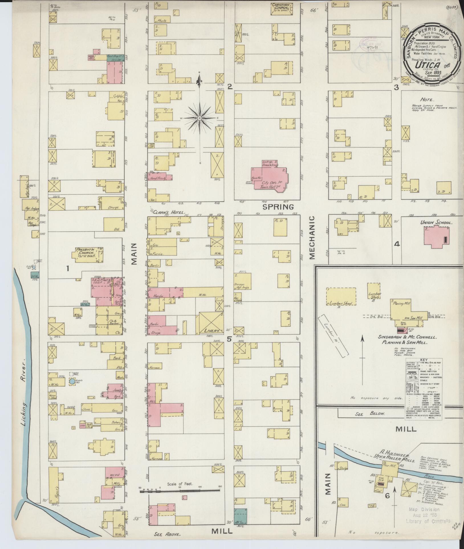 Sanborn Fire Insurance Map from Utica, Licking County, Ohio (1893), Sheet #0001 - Historic Sanborn Fire Insurance Map Print, vintage old map wall art, antique decor, genealogy gift, Ohio Ohio map