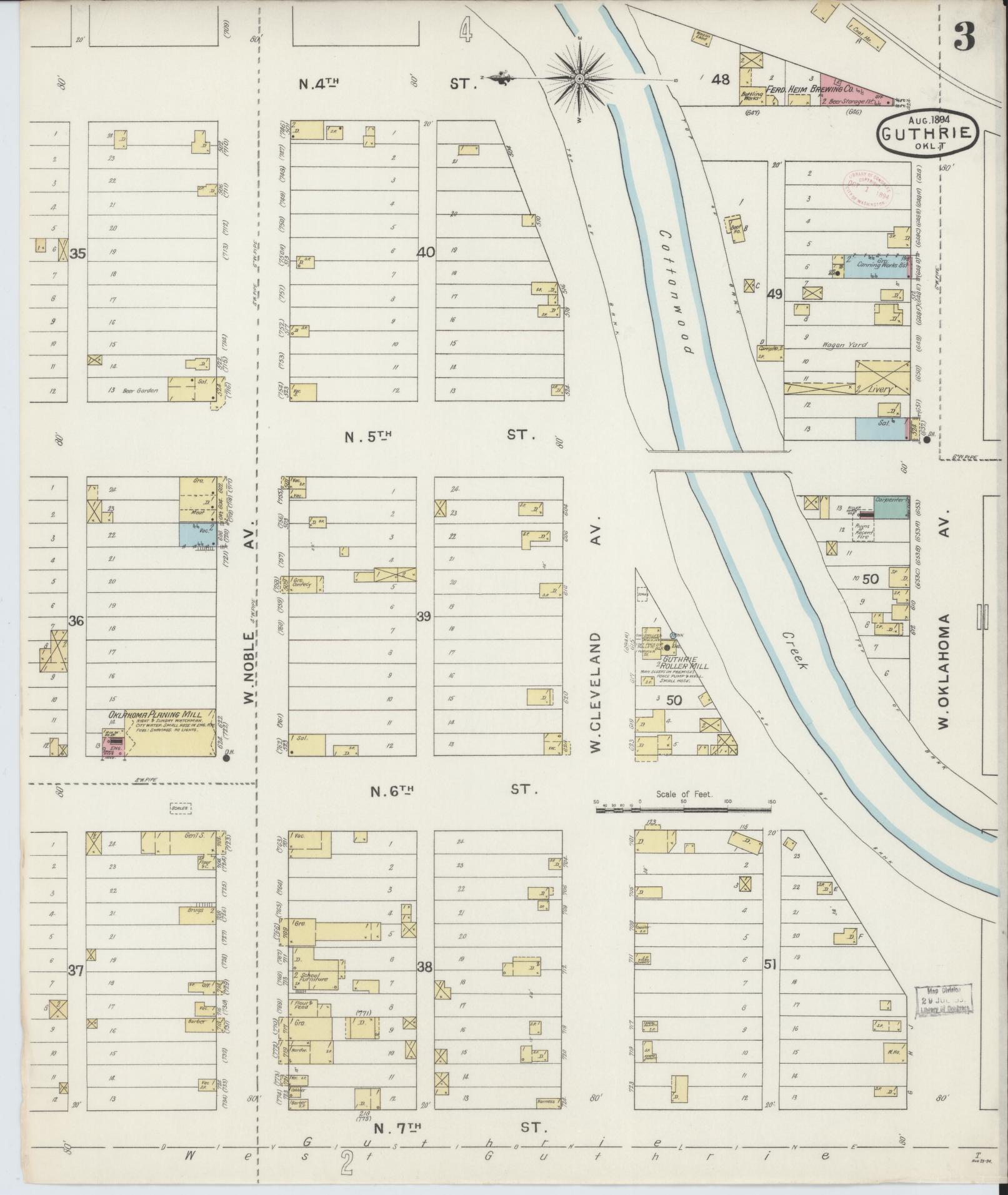 Sanborn Fire Insurance Map from Guthrie, Logan County, Oklahoma (1894), Sheet #0003 - Historic Sanborn Fire Insurance Map Print, vintage old map wall art, antique decor, genealogy gift, Oklahoma Oklahoma map