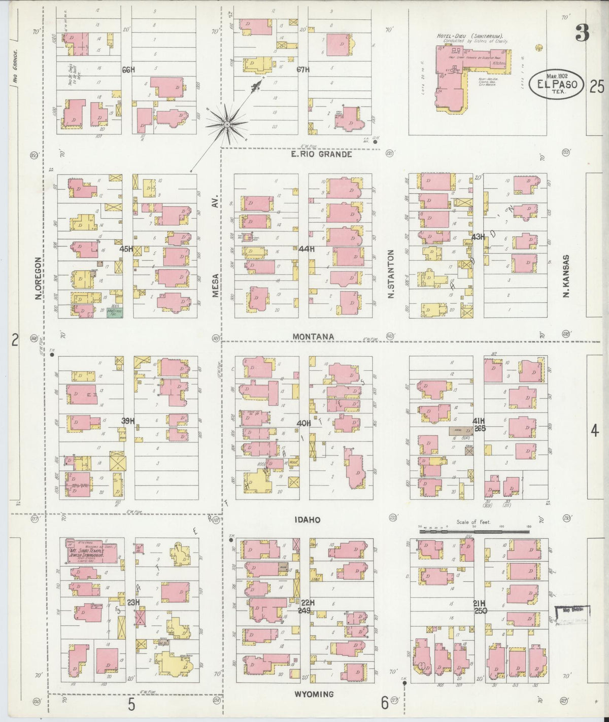 Sanborn Fire Insurance Map from El Paso, El Paso County, Texas (1902), Sheet #0003 - Historic Sanborn Fire Insurance Map Print, vintage old map wall art, antique decor, genealogy gift, Texas Texas map