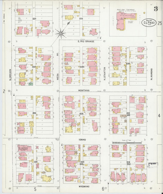 Sanborn Fire Insurance Map from El Paso, El Paso County, Texas (1902), Sheet #0003 - Historic Sanborn Fire Insurance Map Print, vintage old map wall art, antique decor, genealogy gift, Texas Texas map