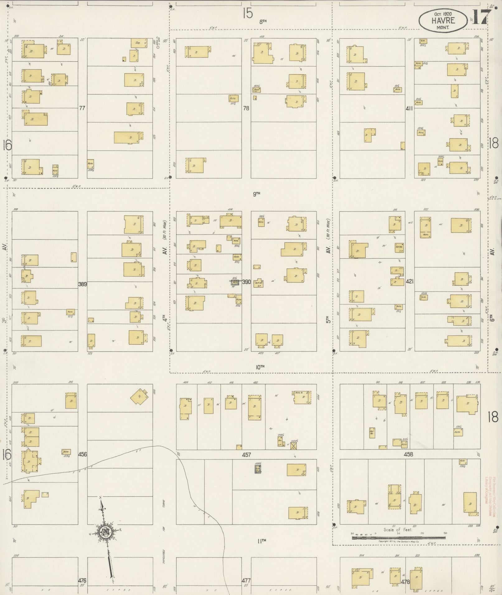 Sanborn Fire Insurance Map from Havre, Hill County, Montana (1920), Sheet #0017 - Historic Sanborn Fire Insurance Map Print, vintage old map wall art, antique decor, genealogy gift, Montana Montana map