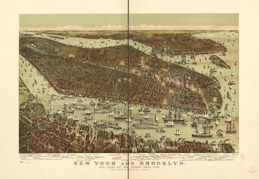New York and Brooklyn, with Jersey City and Hoboken water front. (1892) – Historic Bird’s-Eye View Panorama Print