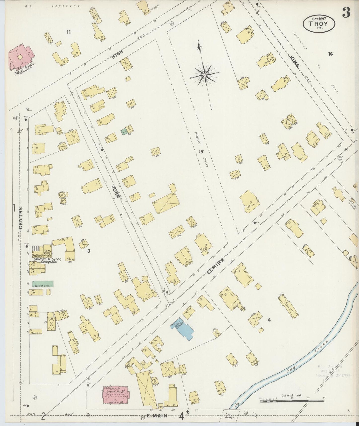 Sanborn Fire Insurance Map from Troy, Bradford County, Pennsylvania (1897), Sheet #0003 - Complete Map Set gallery image, historic Sanborn map, vintage wall art, Pennsylvania Pennsylvania