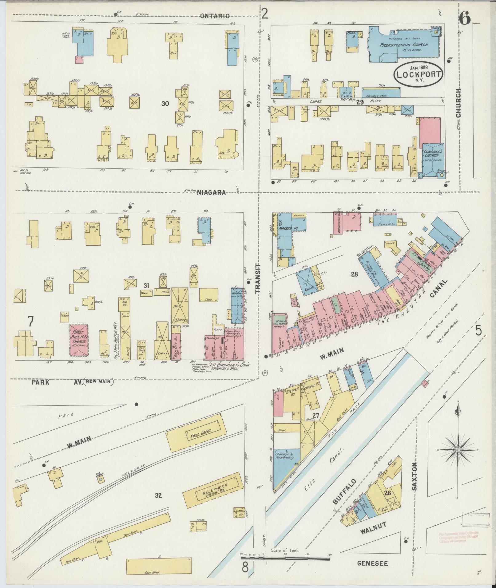 Sanborn Fire Insurance Map from Lockport, Niagara County, New York (1898), Sheet #0006 - Complete Map Set gallery image, historic Sanborn map, vintage wall art, New York New York