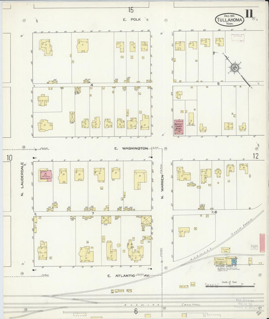 Sanborn Fire Insurance Map from Tullahoma, Coffee County, Tennessee (1913), Sheet #0011 - Historic Sanborn Fire Insurance Map Print, vintage old map wall art, antique decor, genealogy gift, Tennessee Tennessee map