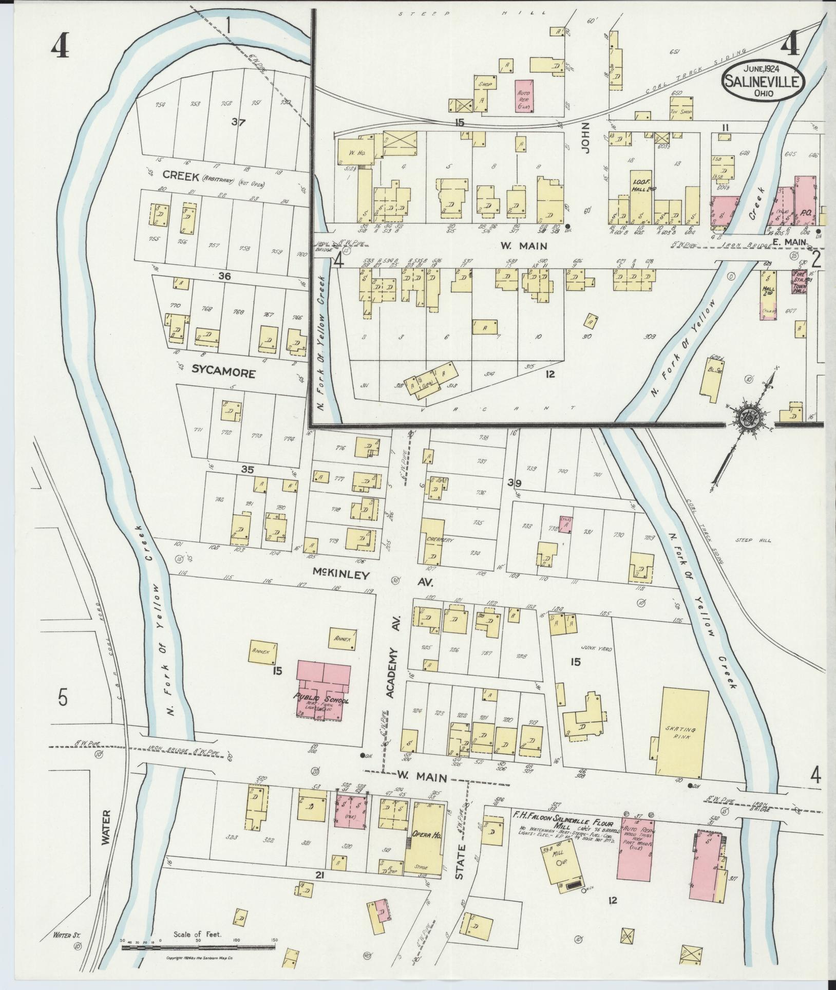 Sanborn Fire Insurance Map from Salineville, Columbiana County, Ohio (1924), Sheet #0004 - Historic Sanborn Fire Insurance Map Print, vintage old map wall art, antique decor, genealogy gift, Ohio Ohio map