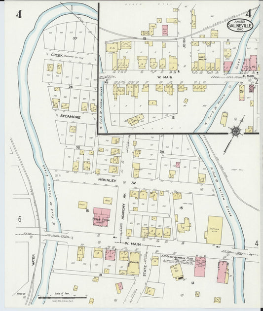 Sanborn Fire Insurance Map from Salineville, Columbiana County, Ohio (1924), Sheet #0004 - Historic Sanborn Fire Insurance Map Print, vintage old map wall art, antique decor, genealogy gift, Ohio Ohio map