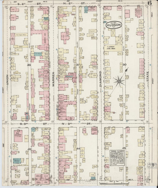 Sanborn Fire Insurance Map from Hudson, Columbia County, New York (1884), Sheet #0006 - Historic Sanborn Fire Insurance Map Print, vintage old map wall art, antique decor, genealogy gift, New York New York map