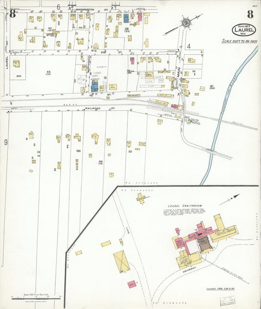 Sanborn Fire Insurance Map from Laurel, Prince Georges County, Maryland (1923), Sheet #0008 - Historic Sanborn Fire Insurance Map Print, vintage old map wall art, antique decor, genealogy gift, Maryland Maryland map