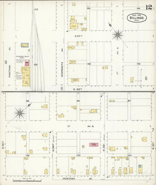 Sanborn Fire Insurance Map from Billings, Yellowstone County, Montana (1896), Sheet #0012 - Historic Sanborn Fire Insurance Map Print, vintage old map wall art, antique decor, genealogy gift, Montana Montana map