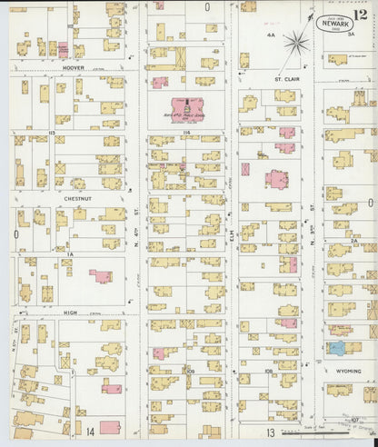 Sanborn Fire Insurance Map from Newark, Licking County, Ohio (1899), Sheet #0012 - Historic Sanborn Fire Insurance Map Print, vintage old map wall art, antique decor, genealogy gift, Ohio Ohio map