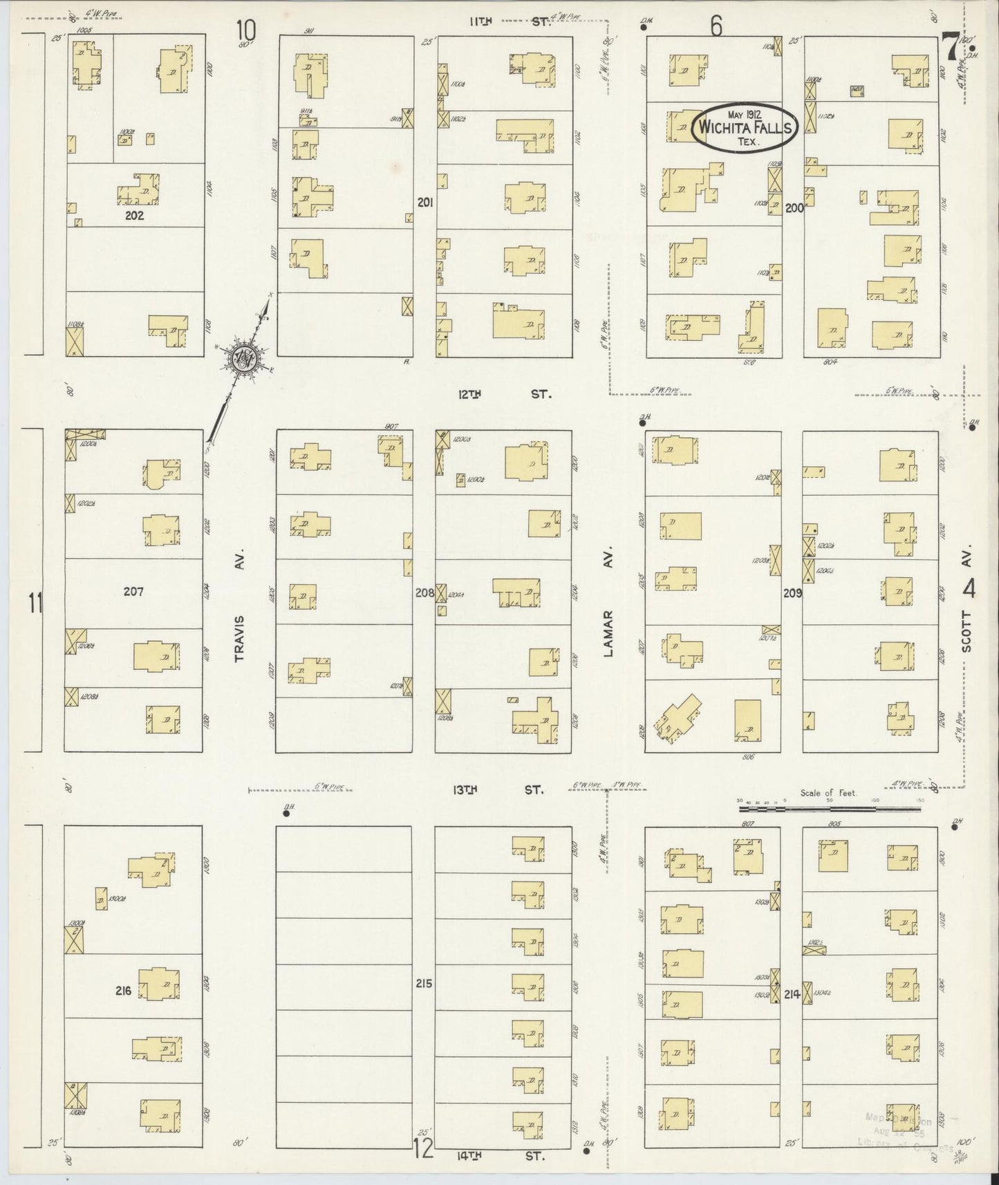 Sanborn Fire Insurance Map from Wichita Falls, Wichita County, Texas (1912), Sheet #0007 - Complete Map Set gallery image, historic Sanborn map, vintage wall art, Texas Texas