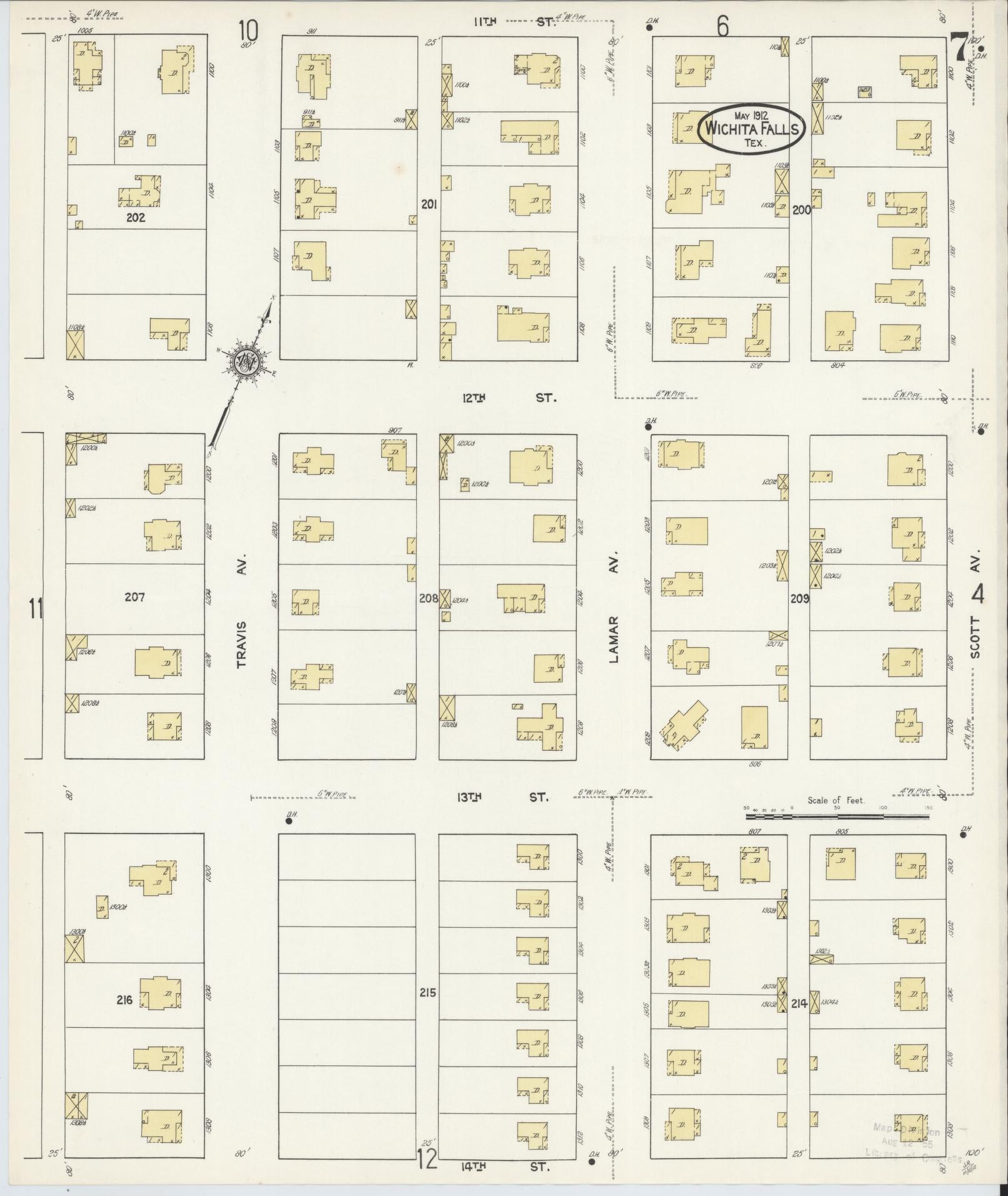 Sanborn Fire Insurance Map from Wichita Falls, Wichita County, Texas (1912), Sheet #0007 - Complete Map Set gallery image, historic Sanborn map, vintage wall art, Texas Texas