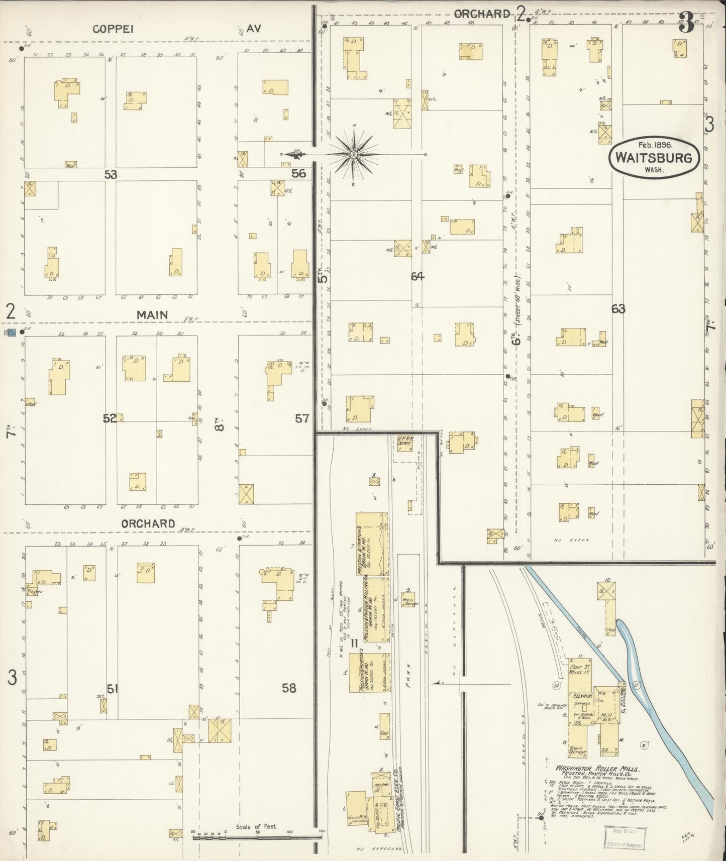 Sanborn Fire Insurance Map from Waitsburg, Walla Walla County, Washington (1896), Sheet #0003 - Complete Map Set gallery image, historic Sanborn map, vintage wall art, Washington Washington