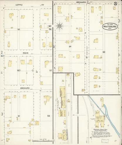 Sanborn Fire Insurance Map from Waitsburg, Walla Walla County, Washington (1896), Sheet #0003 - Complete Map Set gallery image, historic Sanborn map, vintage wall art, Washington Washington