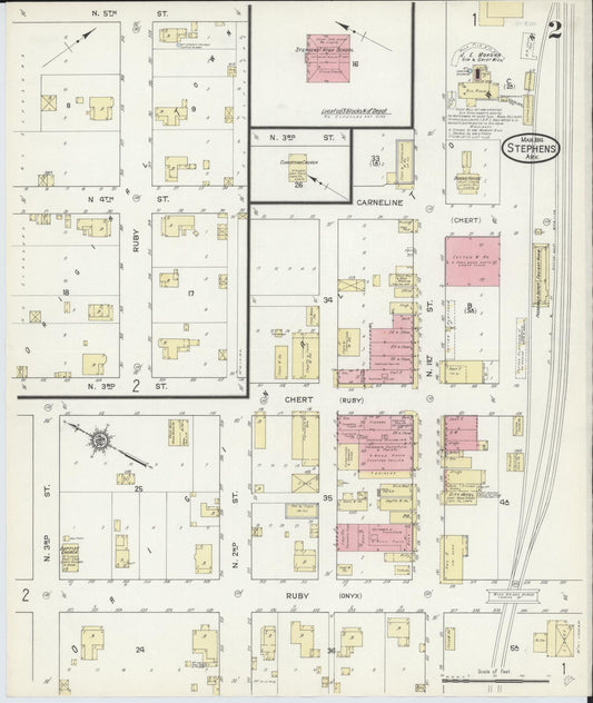 Sanborn Fire Insurance Map from Stephens, Ouachita County, Arkansas (1914), Sheet #0002 - Historic Sanborn Fire Insurance Map Print, vintage old map wall art, antique decor, genealogy gift, Arkansas Arkansas map