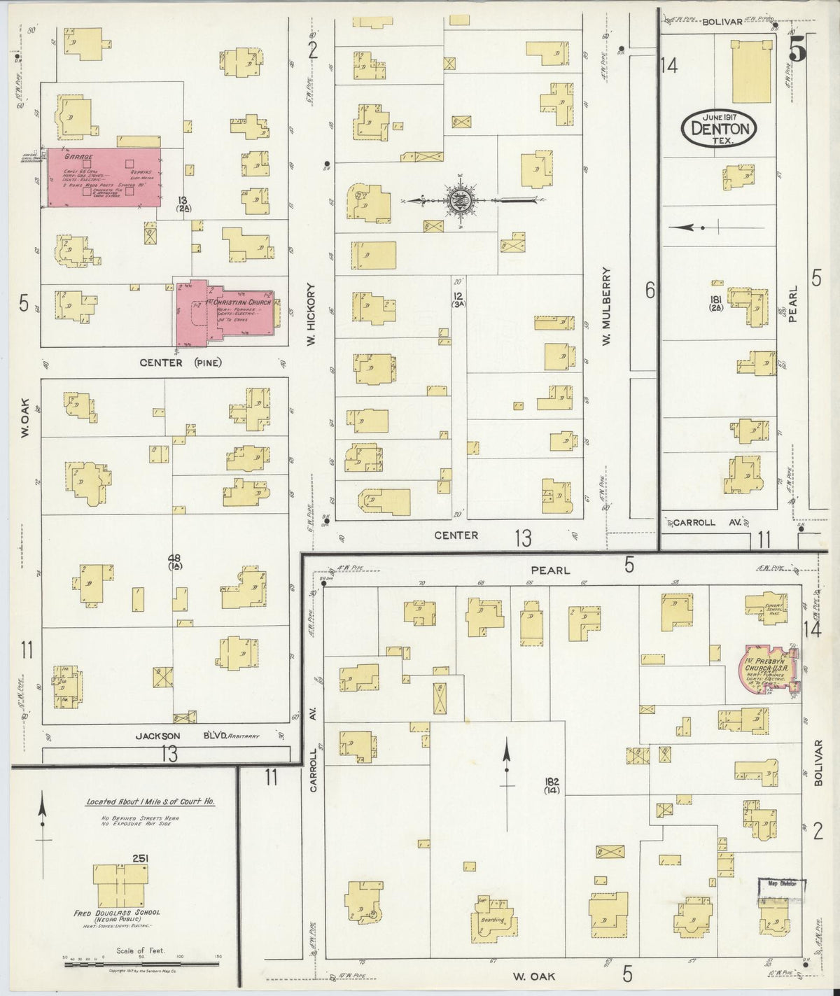 Sanborn Fire Insurance Map from Denton, Denton County, Texas (1917), Sheet #0005 - Historic Sanborn Fire Insurance Map Print, vintage old map wall art, antique decor, genealogy gift, Texas Texas map