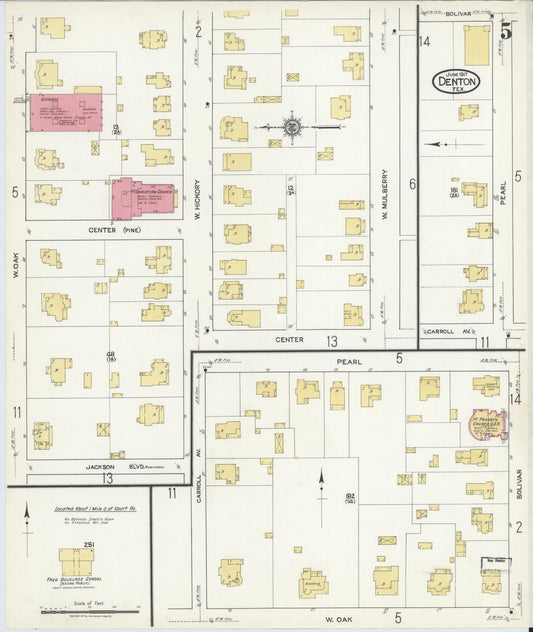 Sanborn Fire Insurance Map from Denton, Denton County, Texas (1917), Sheet #0005 - Historic Sanborn Fire Insurance Map Print, vintage old map wall art, antique decor, genealogy gift, Texas Texas map