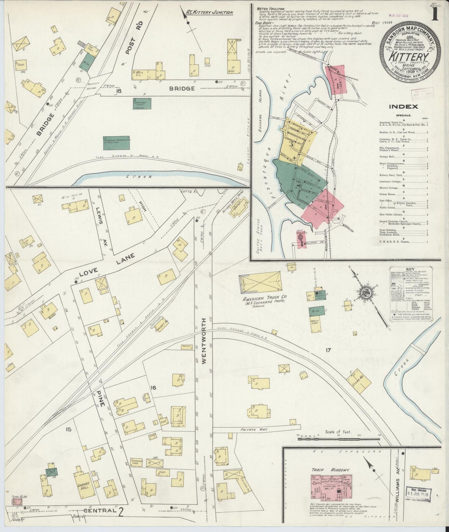 Sanborn Fire Insurance Map from Kittery, York County, Maine. (1909) – Historic Sanborn Fire Insurance Map Print
