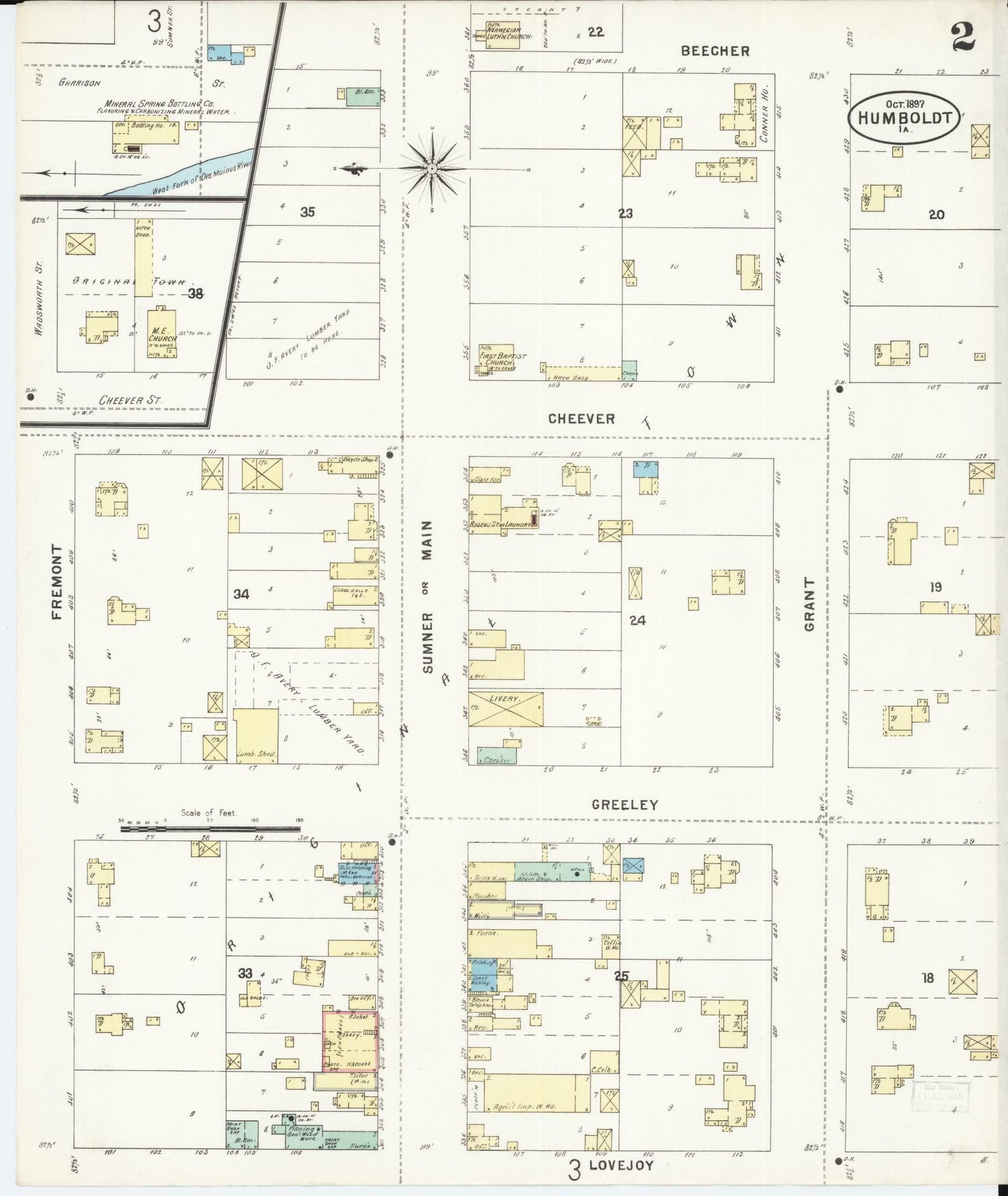 Sanborn Fire Insurance Map from Humboldt, Humboldt County, Iowa (1897), Sheet #0002 - Historic Sanborn Fire Insurance Map Print, vintage old map wall art
