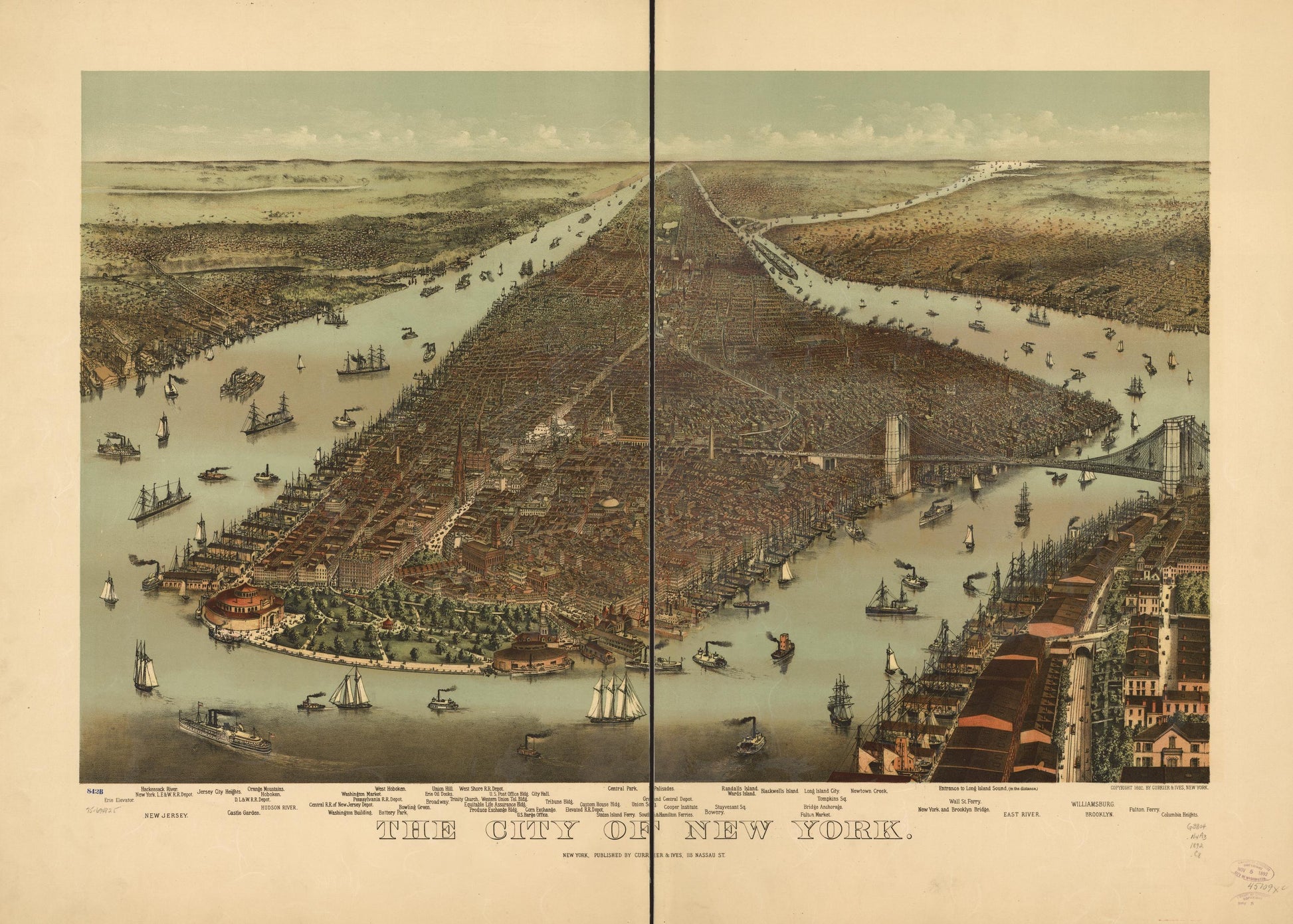 The city of New York. (1892) – Historic Bird’s-Eye View Panorama Print