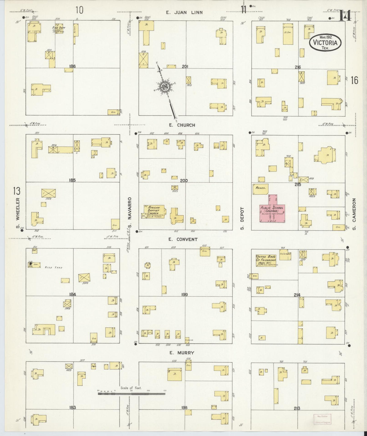 Sanborn Fire Insurance Map from Victoria, Victoria County, Texas (1912), Sheet #0014 - Complete Map Set gallery image, historic Sanborn map, vintage wall art, Texas Texas