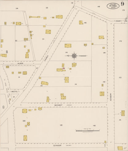 Sanborn Fire Insurance Map from Mount Angel, Marion County, Oregon (1922), Sheet #0009 - Complete Map Set gallery image, historic Sanborn map, vintage wall art, Oregon Oregon