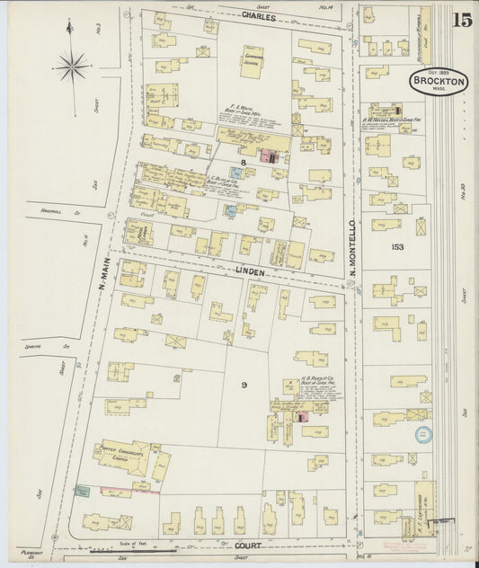Sanborn Fire Insurance Map from Brockton, Plymouth County, Massachusetts (1889), Sheet #0015 - Historic Sanborn Fire Insurance Map Print, vintage old map wall art, antique decor, genealogy gift, Massachusetts Massachusetts map