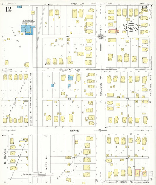 Sanborn Fire Insurance Map from Salina, Saline County, Kansas (1926), Sheet #0012 - Historic Sanborn Fire Insurance Map Print, vintage old map wall art, antique decor, genealogy gift, Kansas Kansas map