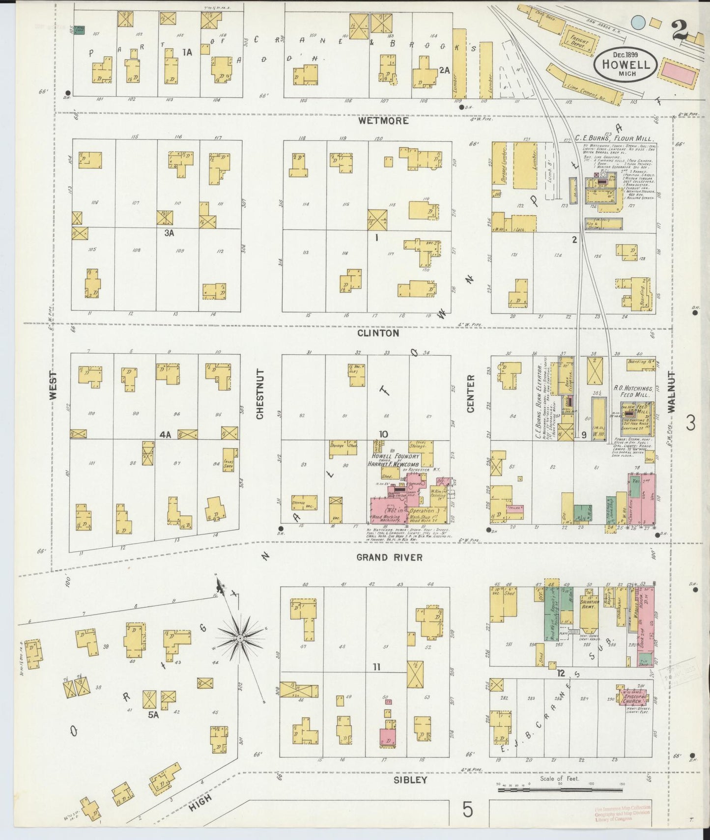 Sanborn Fire Insurance Map from Howell, Livingston County, Michigan (1899), Sheet #0002 - Complete Map Set gallery image, historic Sanborn map, vintage wall art, Michigan Michigan