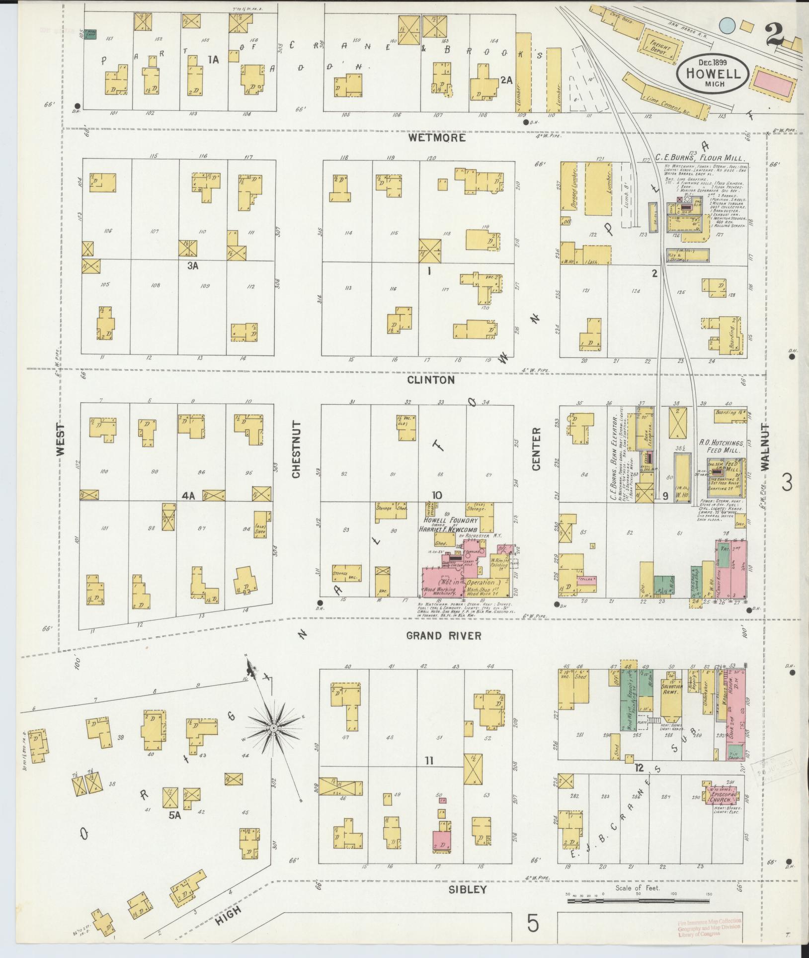 Sanborn Fire Insurance Map from Howell, Livingston County, Michigan (1899), Sheet #0002 - Complete Map Set gallery image, historic Sanborn map, vintage wall art, Michigan Michigan