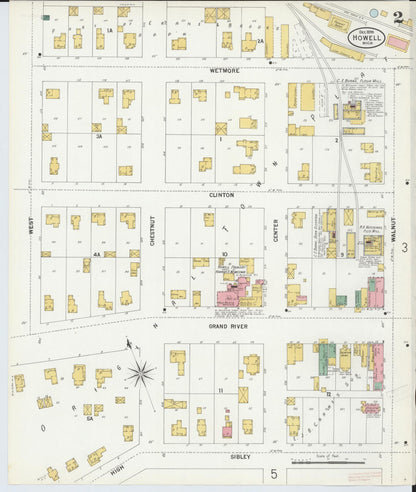 Sanborn Fire Insurance Map from Howell, Livingston County, Michigan (1899), Sheet #0002 - Complete Map Set gallery image, historic Sanborn map, vintage wall art, Michigan Michigan