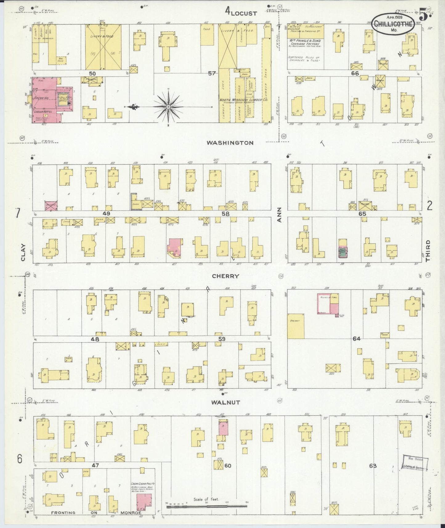 Sanborn Fire Insurance Map from Chillicothe, Livingston County, Missouri (1909), Sheet #0005 - Complete Map Set gallery image, historic Sanborn map, vintage wall art, Missouri Missouri