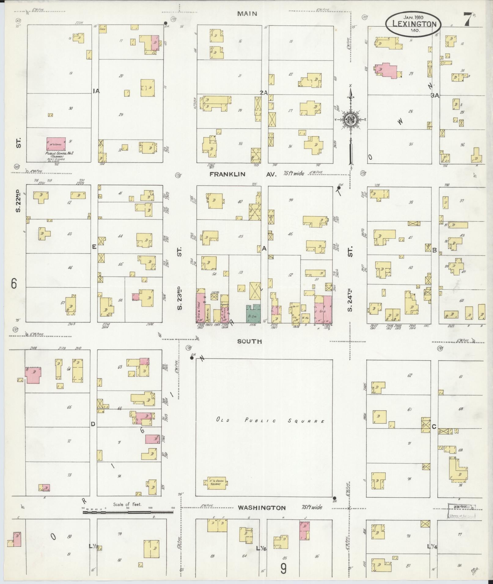 Sanborn Fire Insurance Map from Lexington, Lafayette County, Missouri (1910), Sheet #0007 - Historic Sanborn Fire Insurance Map Print, vintage old map wall art, antique decor, genealogy gift, Missouri Missouri map