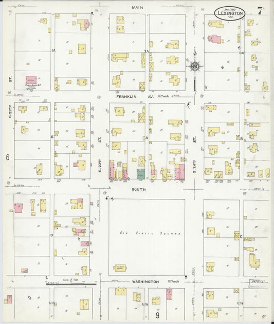 Sanborn Fire Insurance Map from Lexington, Lafayette County, Missouri (1910), Sheet #0007 - Historic Sanborn Fire Insurance Map Print, vintage old map wall art, antique decor, genealogy gift, Missouri Missouri map