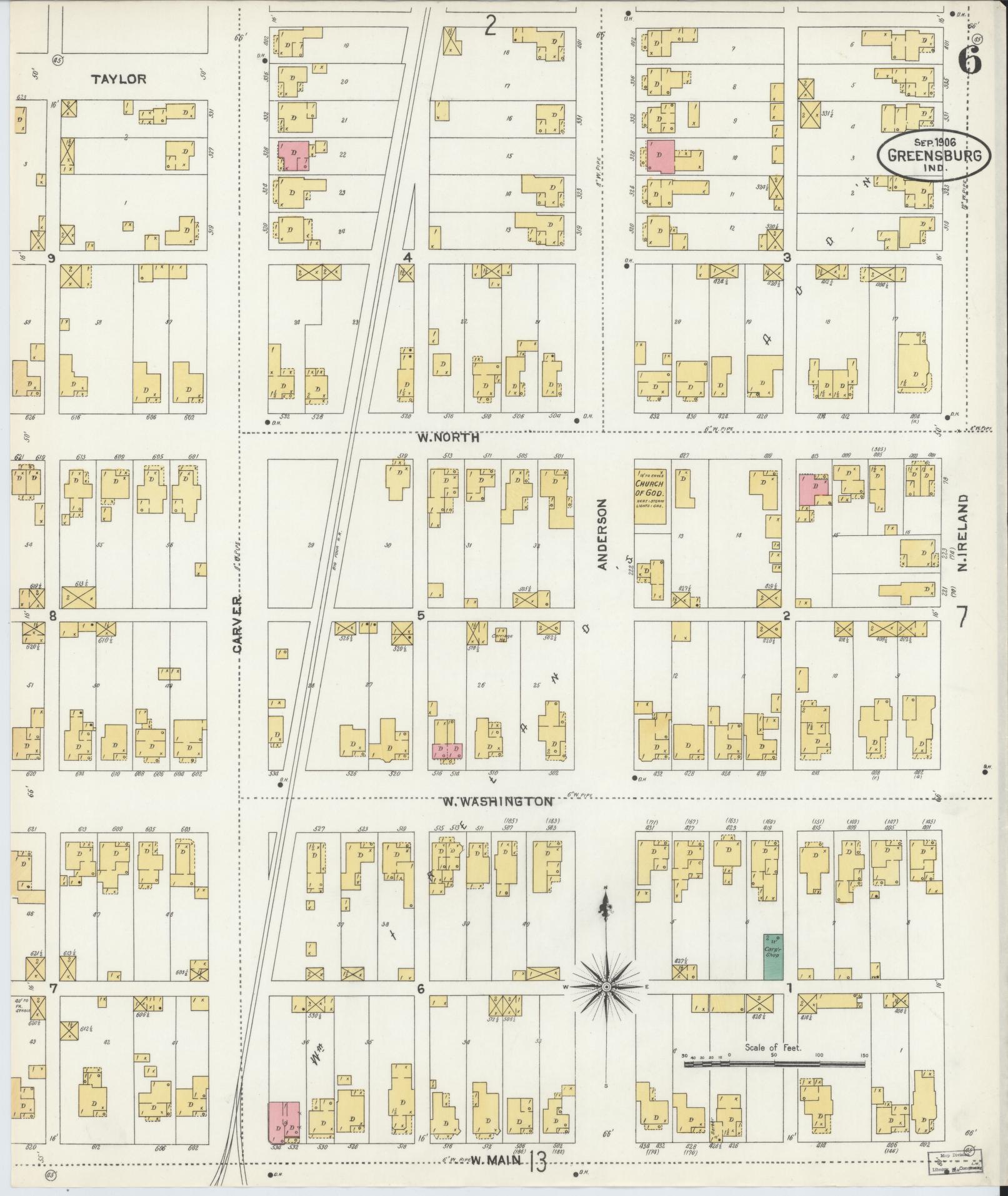 Sanborn Fire Insurance Map from Greensburg, Decatur County, Indiana (1906), Sheet #0006 - Complete Map Set gallery image, historic Sanborn map, vintage wall art, Indiana Indiana