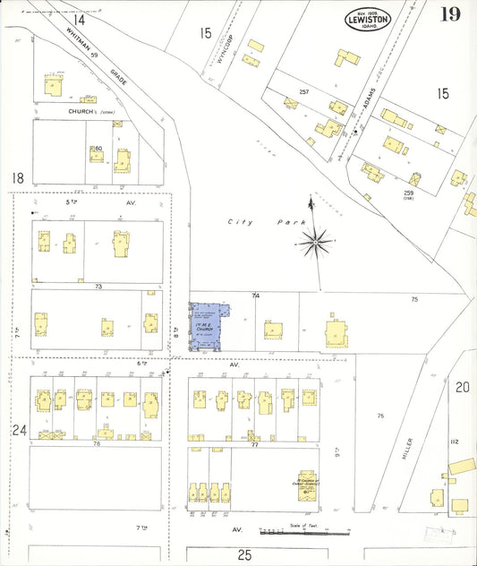 Sanborn Fire Insurance Map from Lewiston, Nez Perce County, Idaho (1909), Sheet #0019 - Historic Sanborn Fire Insurance Map Print, vintage old map wall art, antique decor, genealogy gift, Idaho Idaho map