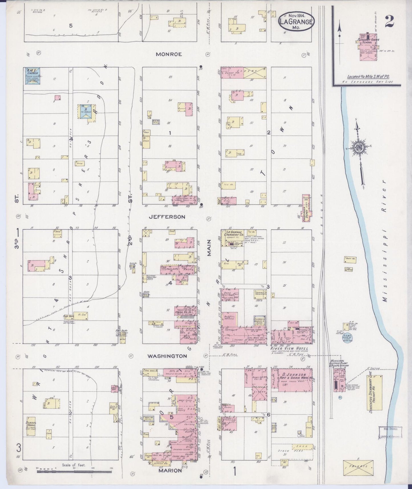 Sanborn Fire Insurance Map from La Grange, Lewis County, Missouri (1914), Sheet #0002 - Complete Map Set gallery image, historic Sanborn map, vintage wall art, Missouri Missouri