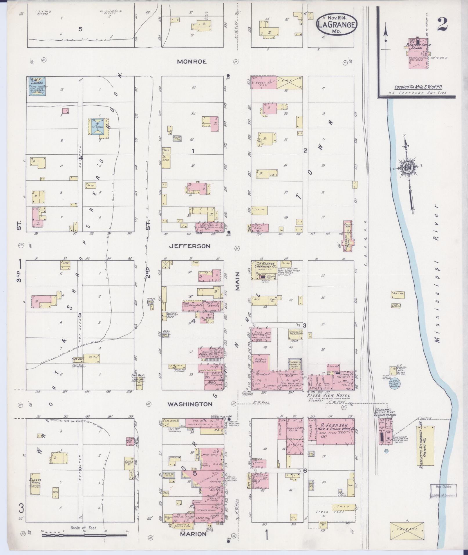 Sanborn Fire Insurance Map from La Grange, Lewis County, Missouri (1914), Sheet #0002 - Complete Map Set gallery image, historic Sanborn map, vintage wall art, Missouri Missouri