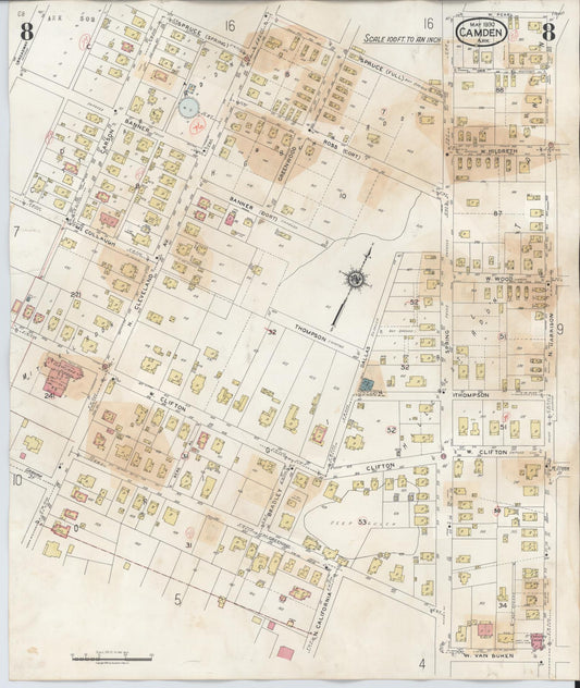 Sanborn Fire Insurance Map from Camden, Ouachita County, Arkansas (1948), Sheet #0008 - Historic Sanborn Fire Insurance Map Print, vintage old map wall art, antique decor, genealogy gift, Arkansas Arkansas map