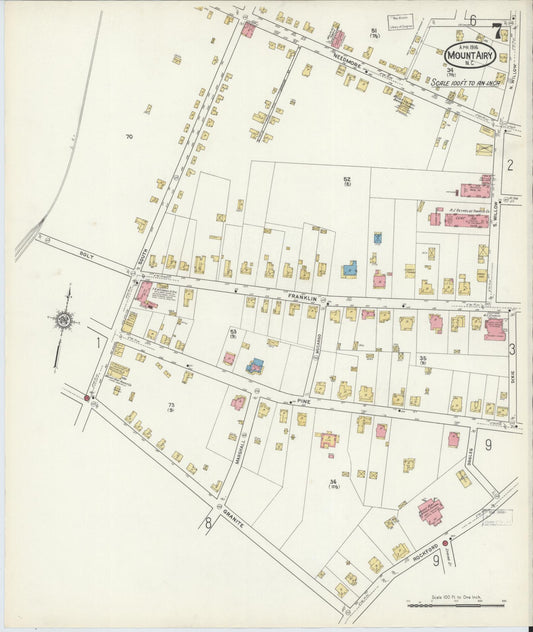 Sanborn Fire Insurance Map from Mount Airy, Surry County, North Carolina (1916), Sheet #0007 - Historic Sanborn Fire Insurance Map Print, vintage old map wall art, antique decor, genealogy gift, North Carolina North Carolina map