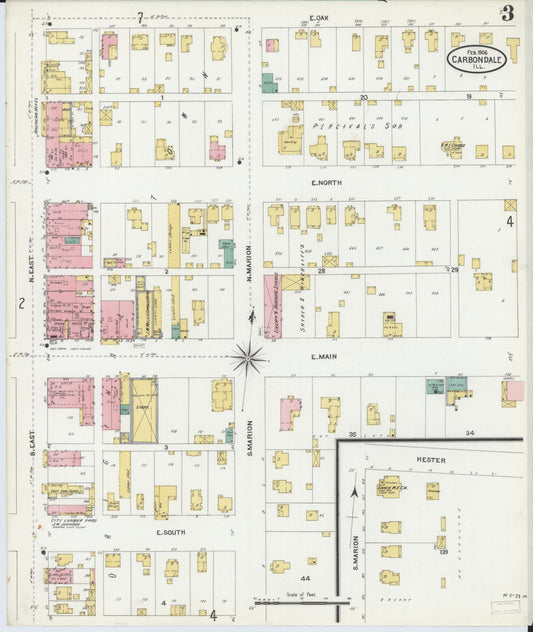 Sanborn Fire Insurance Map from Carbondale, Jackson County, Illinois (1906), Sheet #0003 - Historic Sanborn Fire Insurance Map Print, vintage old map wall art, antique decor, genealogy gift, Illinois Illinois map