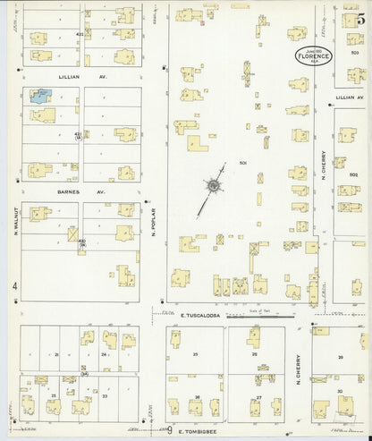 Sanborn Fire Insurance Map from Florence, Lauderdale County, Alabama (1910), Sheet #0005 - Complete Map Set gallery image, historic Sanborn map, vintage wall art, Alabama Alabama