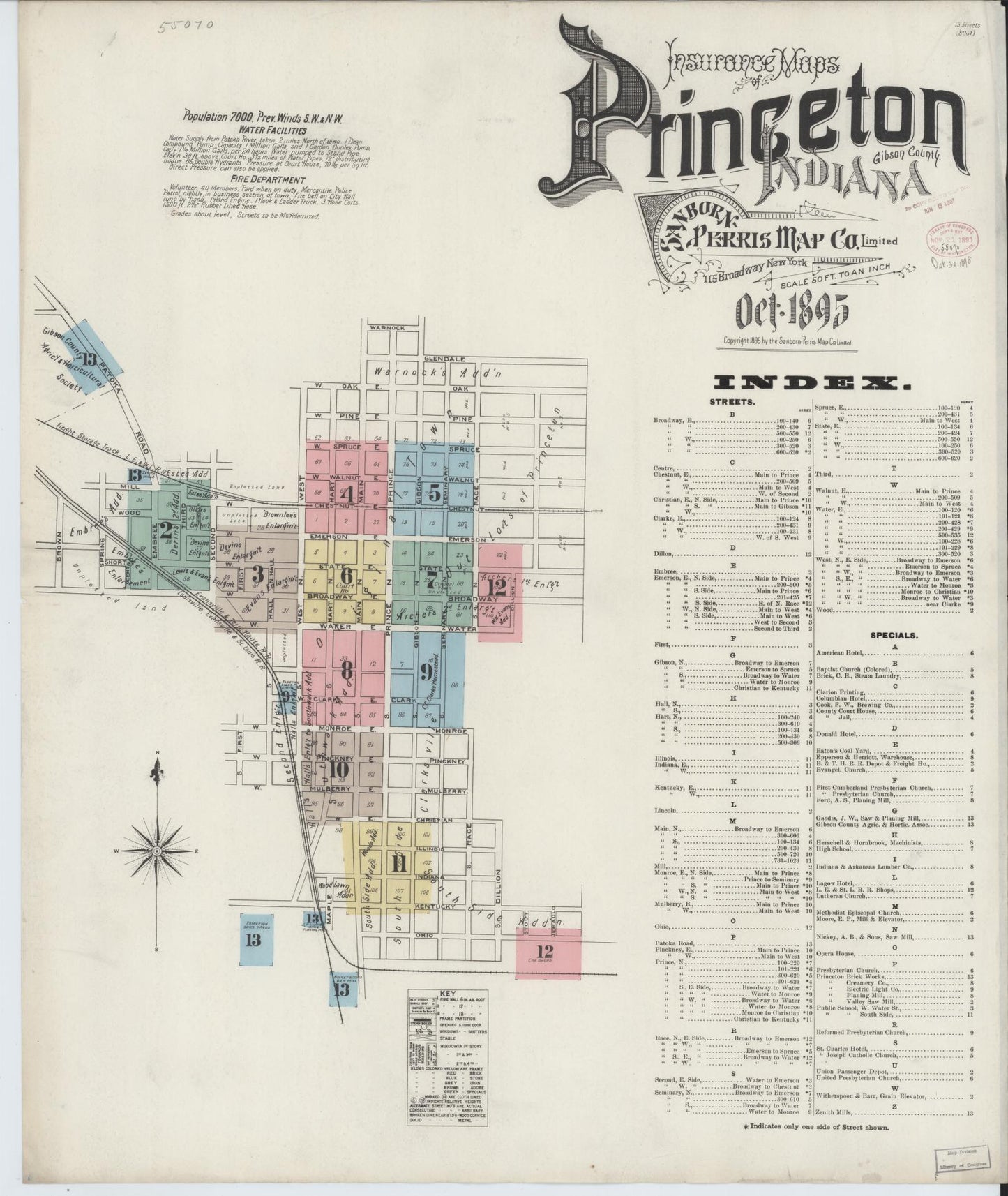 Sanborn Fire Insurance Map from Princeton, Gibson County, Indiana (1895), Sheet #0001 - Historic Sanborn Fire Insurance Map Print, vintage old map wall art, antique decor, genealogy gift, Indiana Indiana map