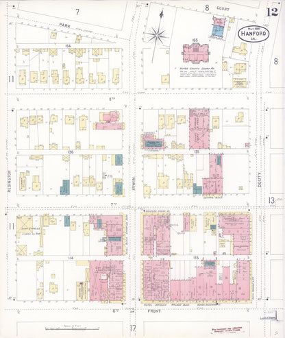Sanborn Fire Insurance Map from Hanford, Kings County, California (1898), Sheet #0012 - Complete Map Set gallery image, historic Sanborn map, vintage wall art, California California