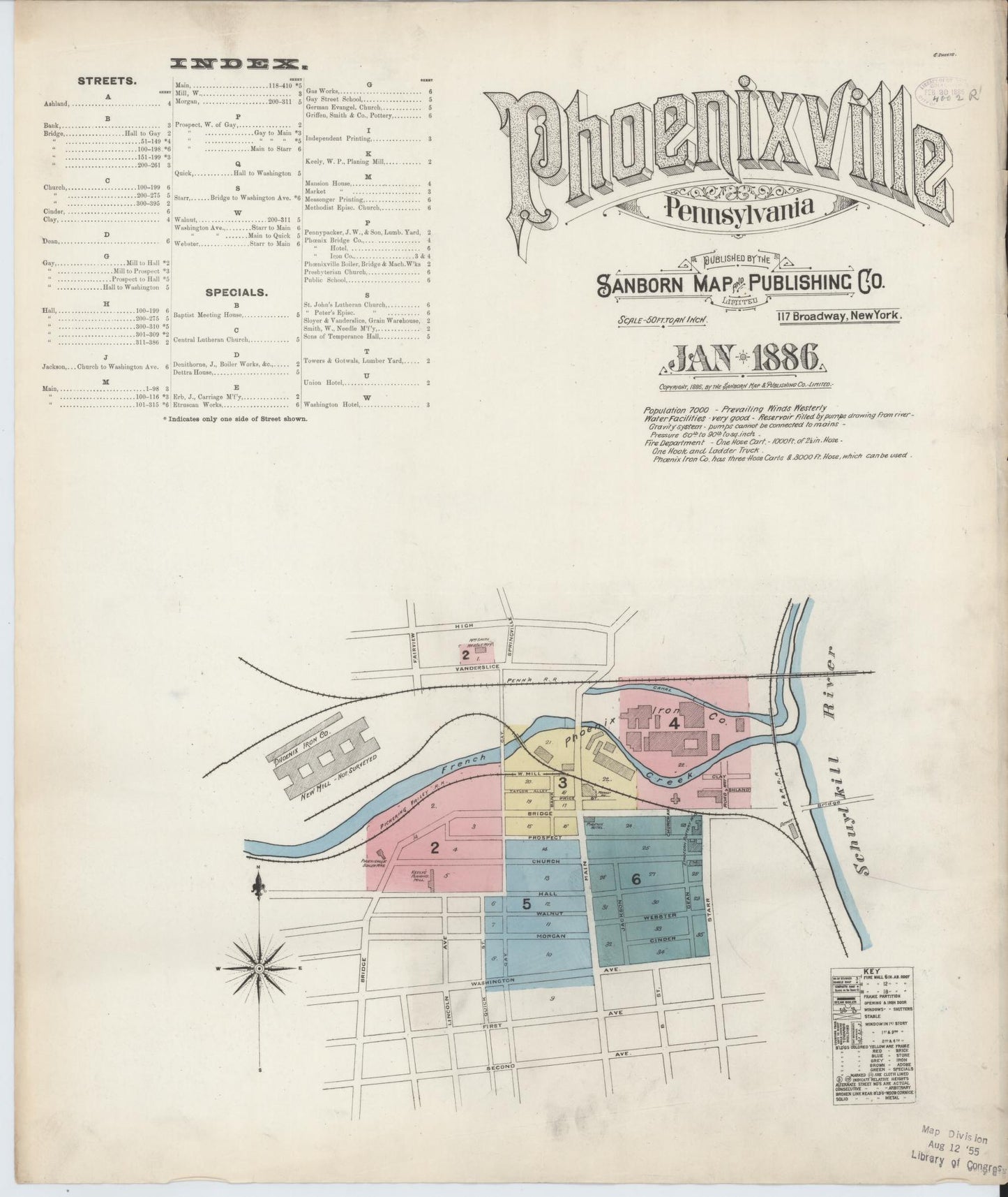 Sanborn Fire Insurance Map from Phoenixville, Chester County, Pennsylvania (1886), Sheet #0001 - Complete Map Set gallery image, historic Sanborn map, vintage wall art, Pennsylvania Pennsylvania