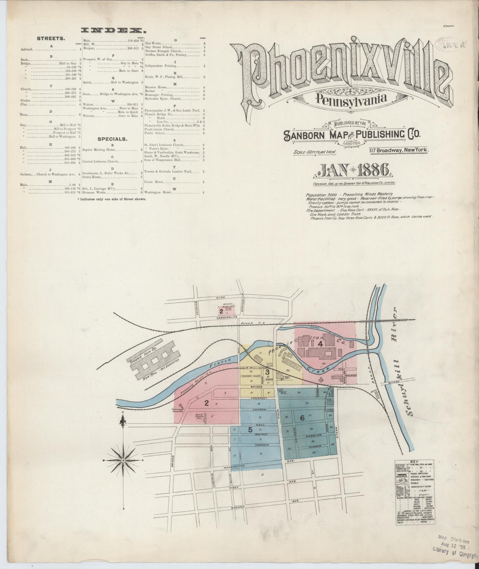 Sanborn Fire Insurance Map from Phoenixville, Chester County, Pennsylvania (1886), Sheet #0001 - Complete Map Set gallery image, historic Sanborn map, vintage wall art, Pennsylvania Pennsylvania